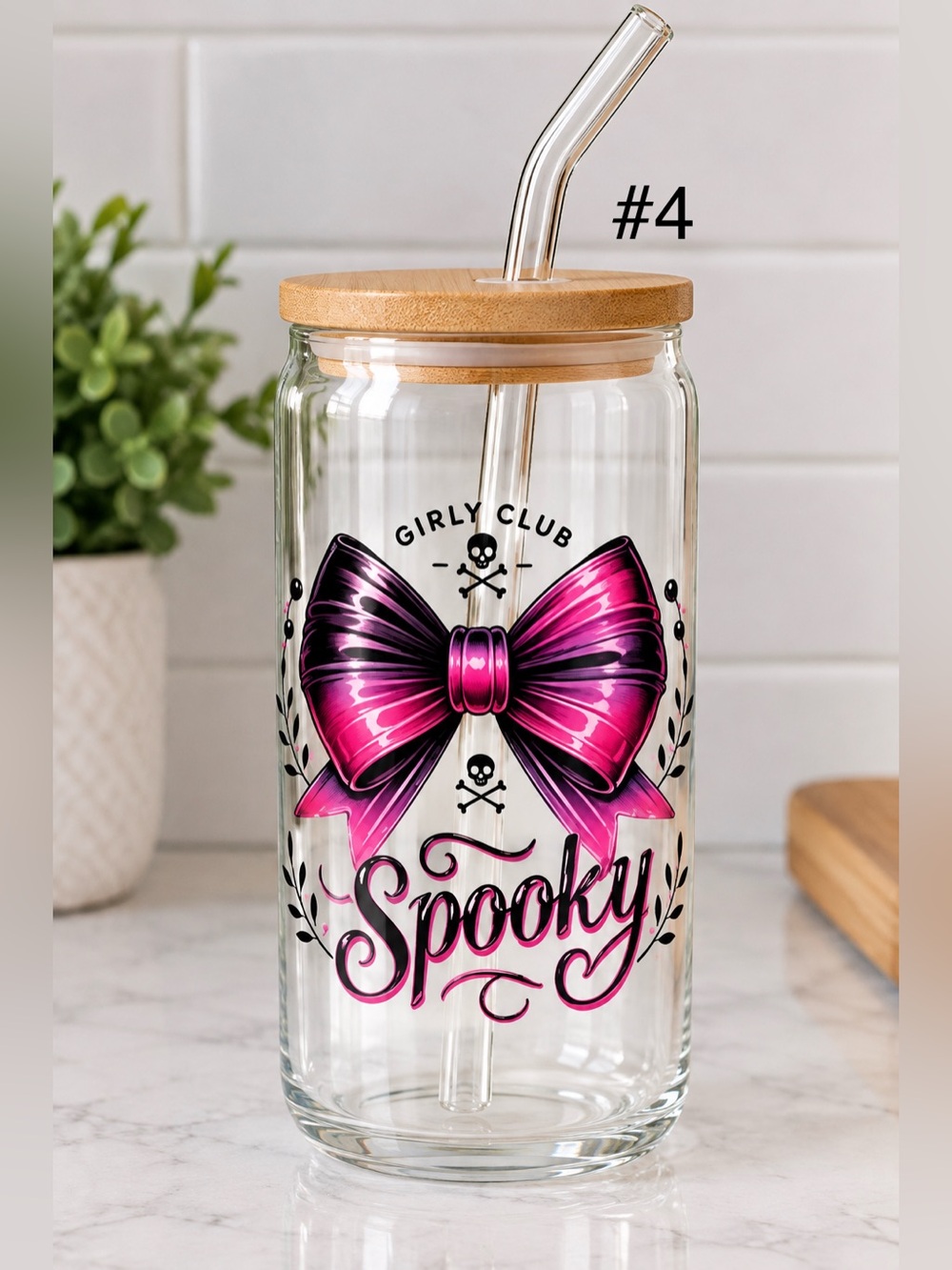 Buy now* 16 ounce glass tumbler with bamboo lid and straw - Picture 4 of 6
